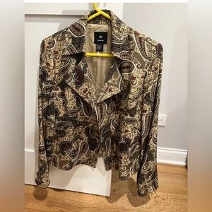 Dale Dressin DD Collection Silk Blazer Jacket Double Breasted Paisley tan Red 10